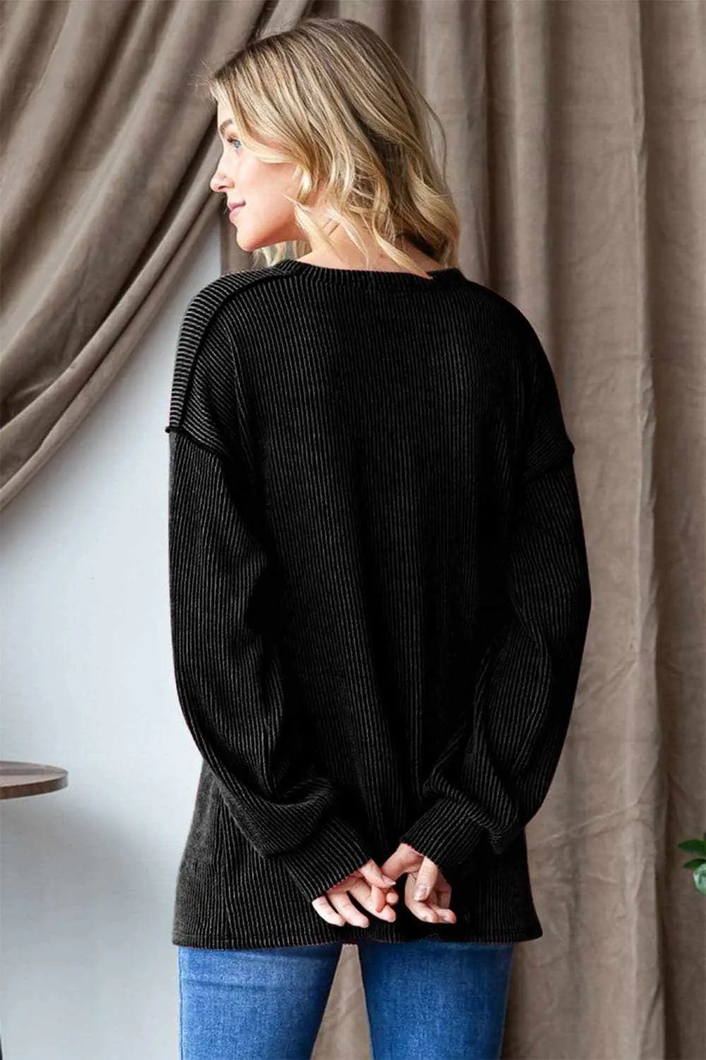 Ribbed long sleeve tee with seams - Love Salve